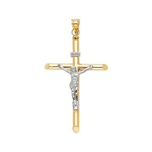 14K Two Tone Religious Crucifix Pendant